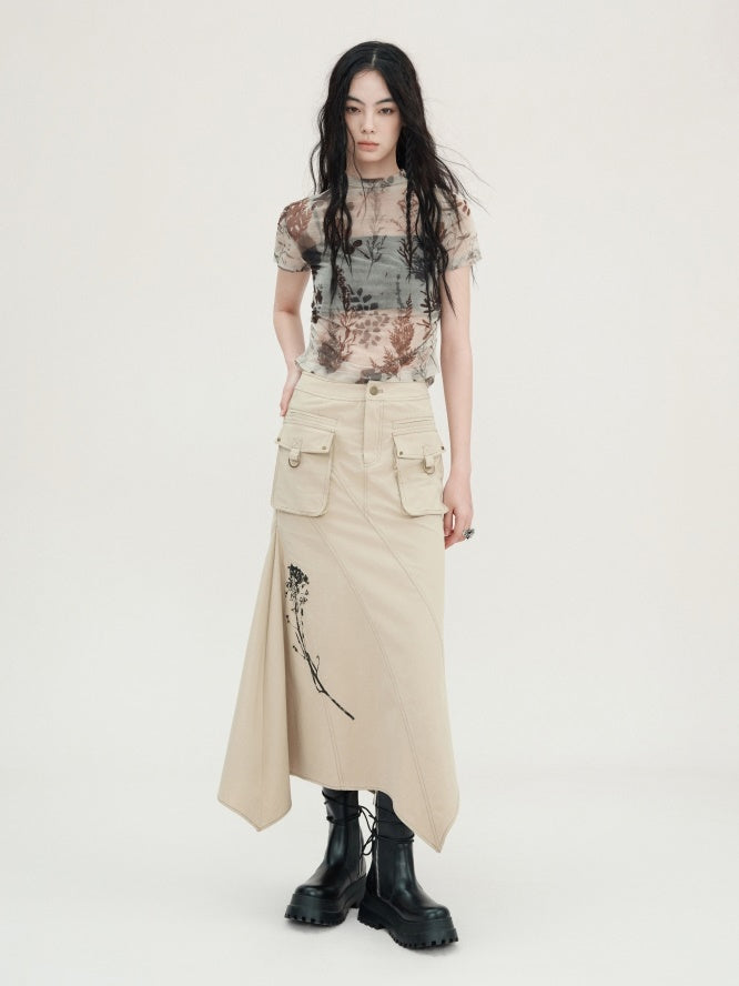 Printed Beaded Work Vest &amp; Irregular Work Skirt