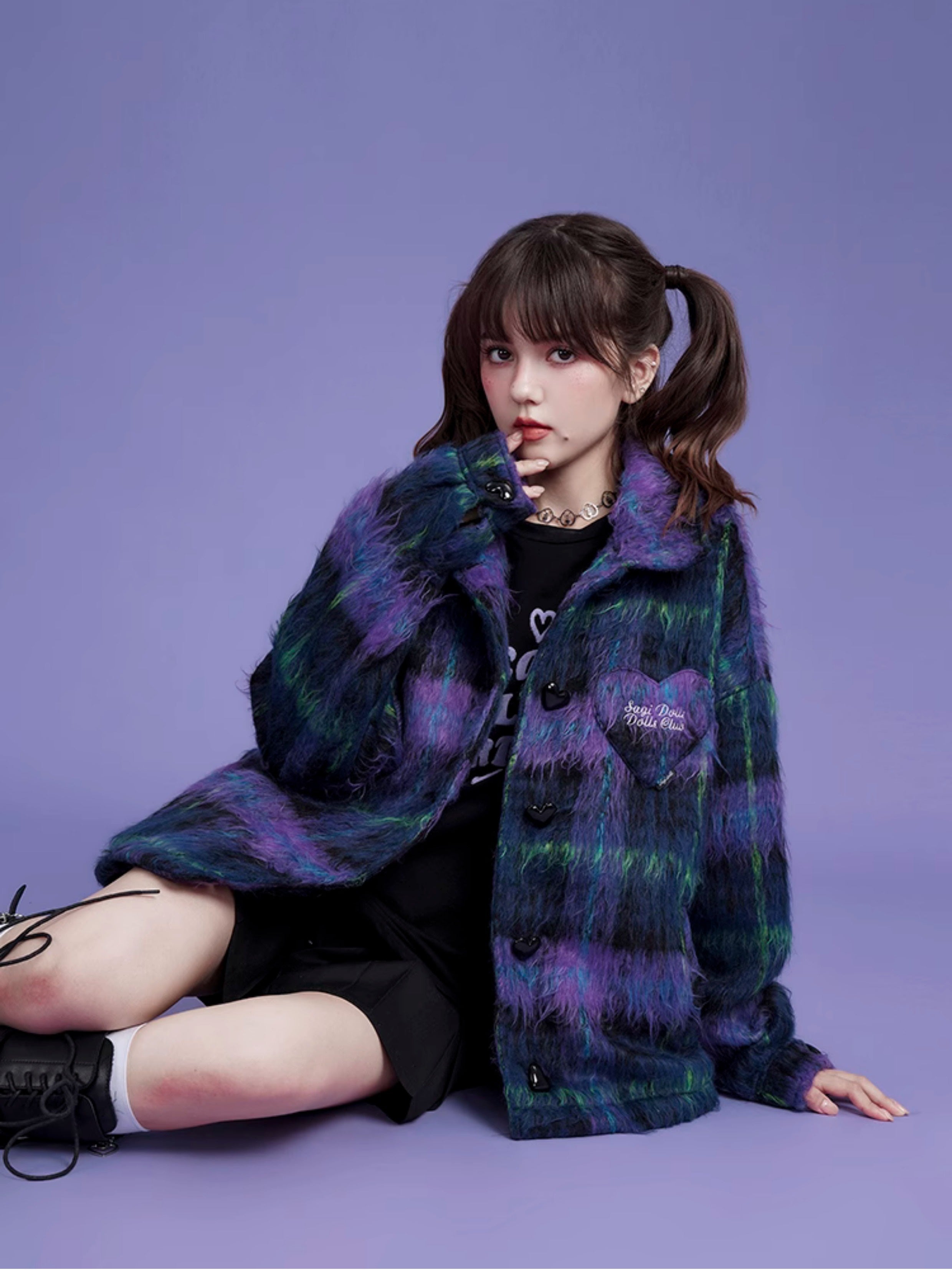 Loose Plaid Long Hair Warm Coat