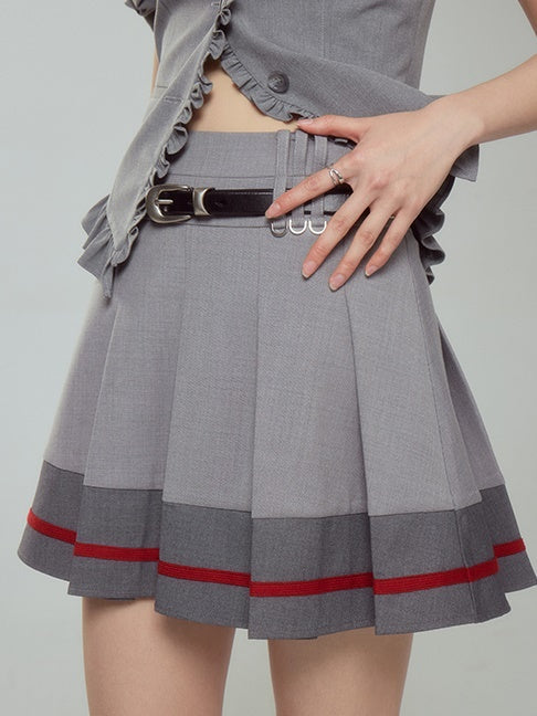 Contrast Ribbon PLEATED SKIRT