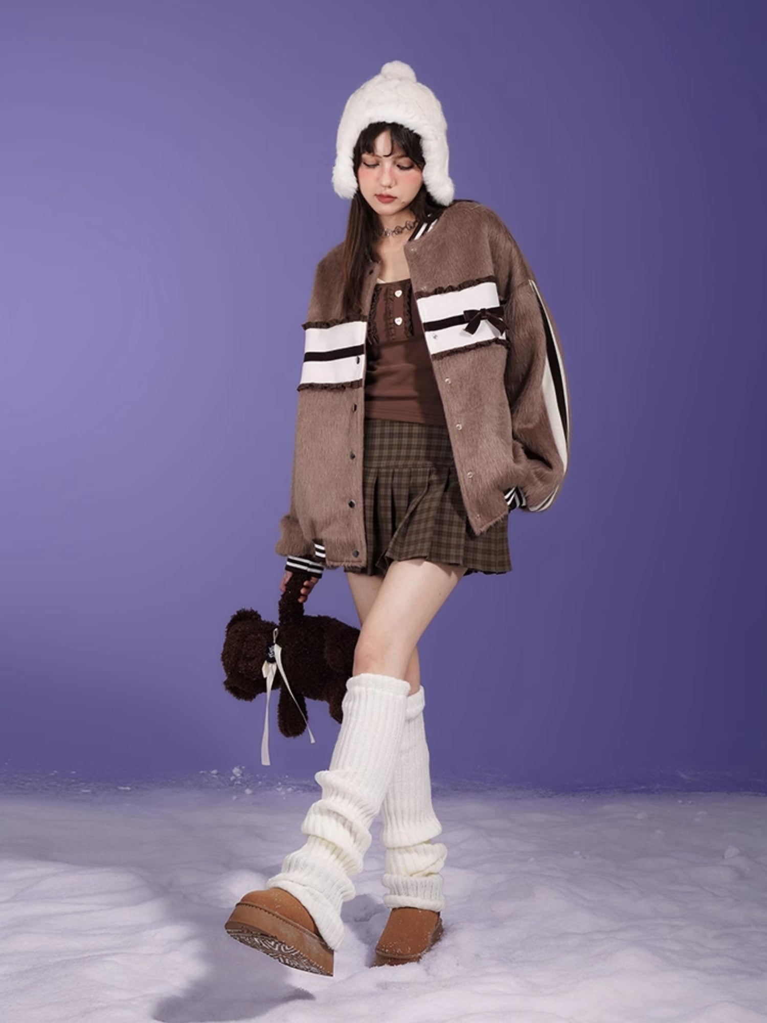 Spliced Ribbon Stitch Loose Baseball Jacket