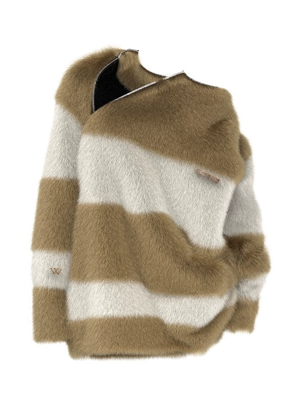 Off-Shouder-Border-Fluffy-Pullover