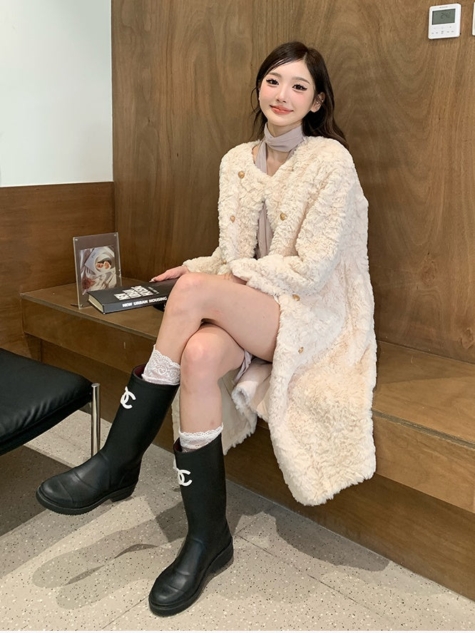 Double-breasted Long Eco-Friendly Fur Plush Jacket