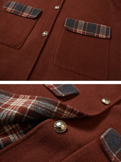 Plaid No-Collar Double-sided Coat