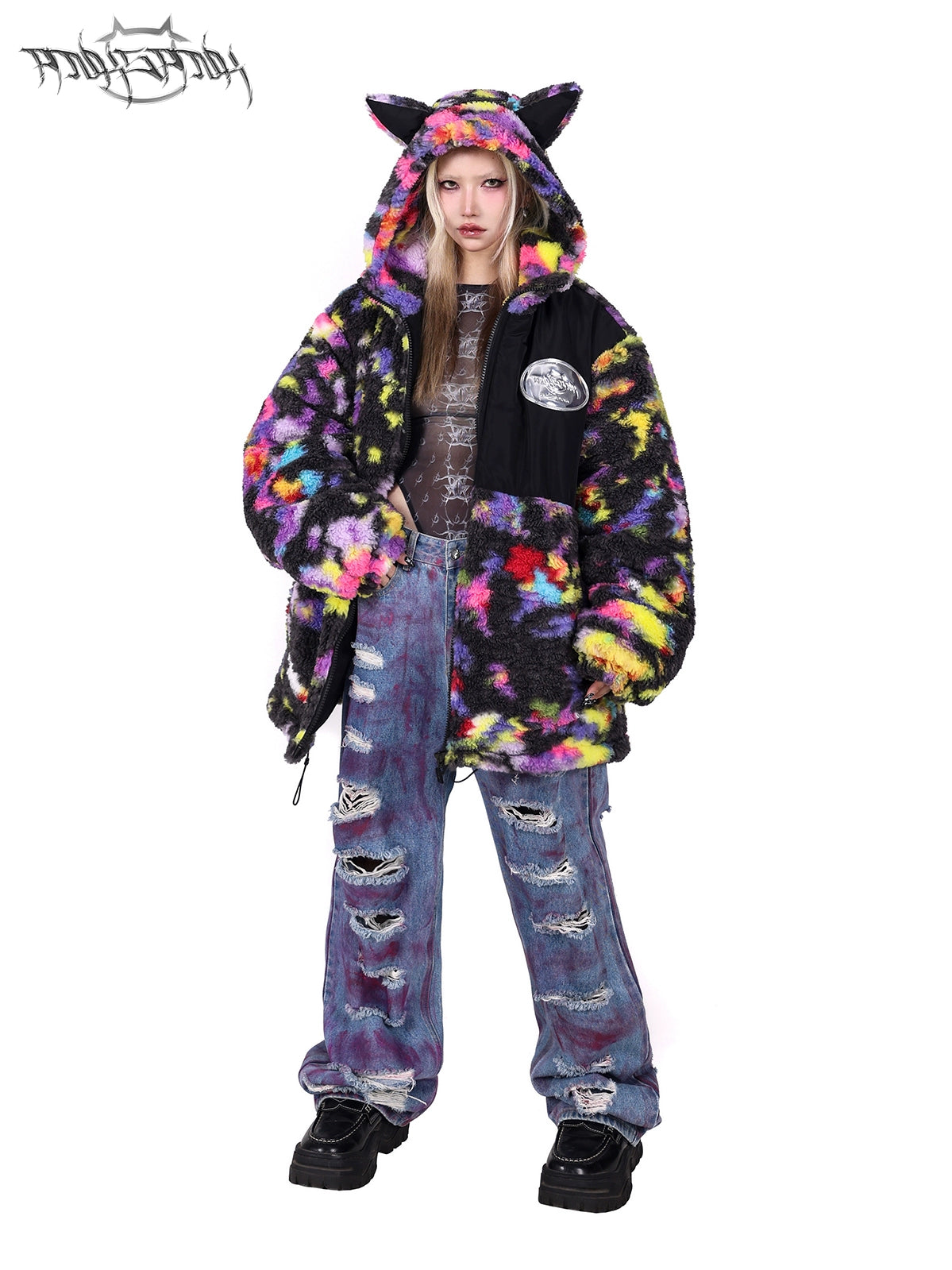 Rainbow Cat Ears Hooded BoA Loose Jacket