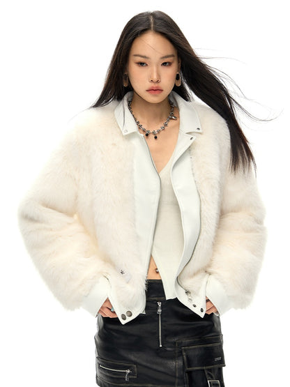 Leather Lapel Eco-friendly Fur Short Coat