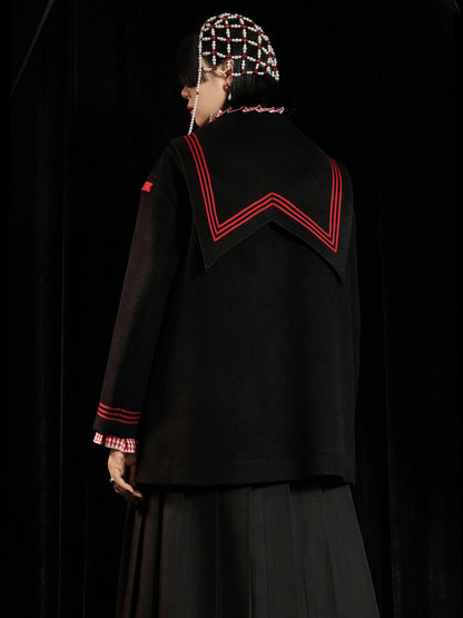 Double-sided Sailor Collar Woolen Coat