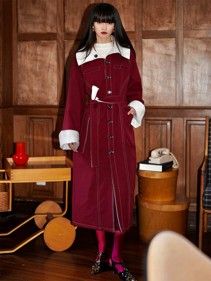 Reversible Belted Leather Long Coat