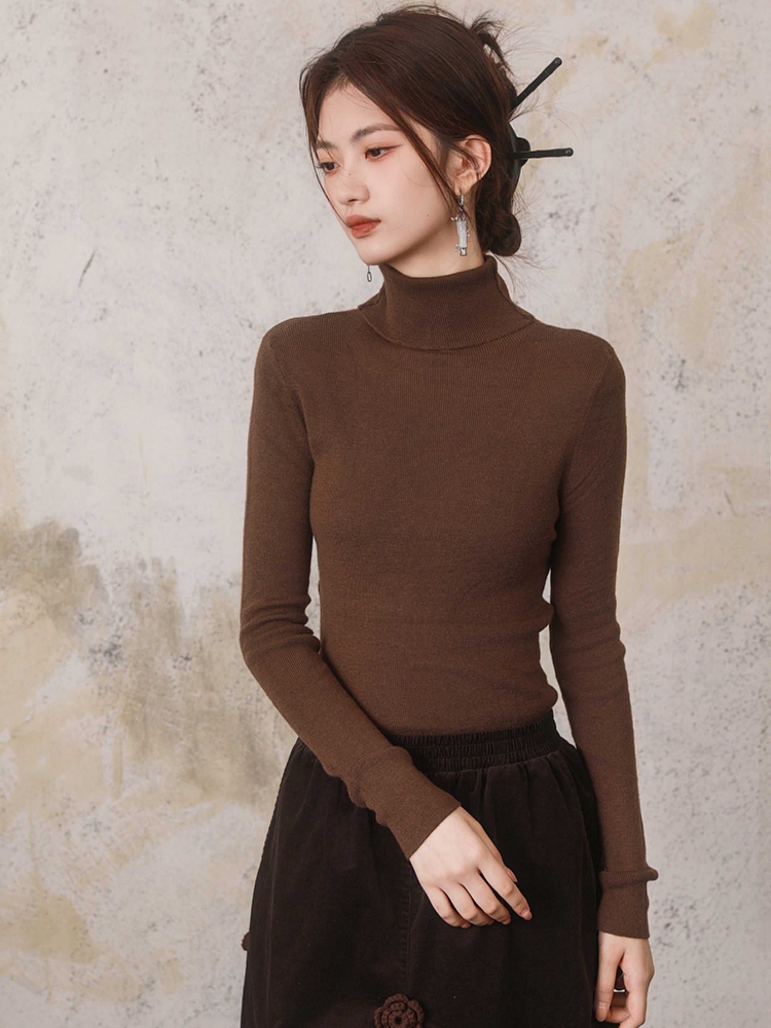 Solid Color Turtleneck Sweater