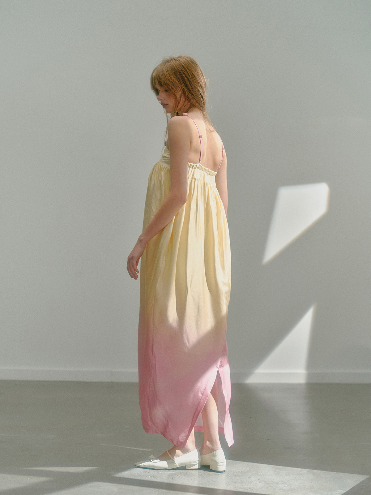 Gradient Atmospheric Flower Bud Holiday Long Dress