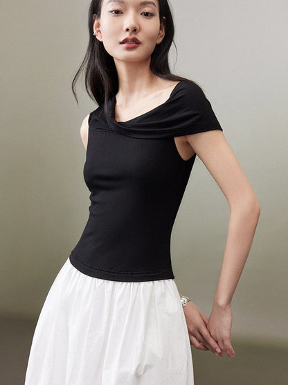 Monotone Stitching One-shoulder One-piece