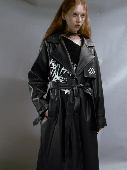 Graffiti Belt Loose Leather Coat