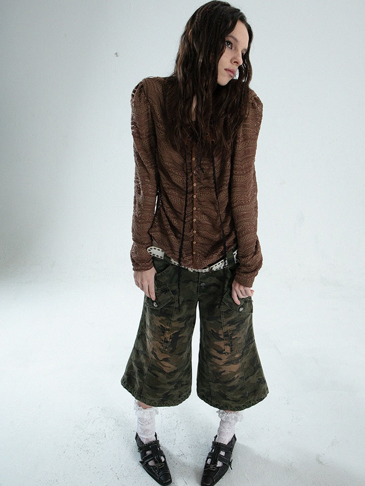 Low-Rise Loose Work Camouflage Cropped Flared Pants