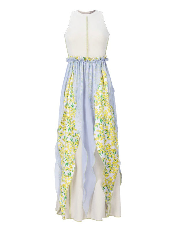 Floral Two-Piece slim slim slim slemes Long Dress