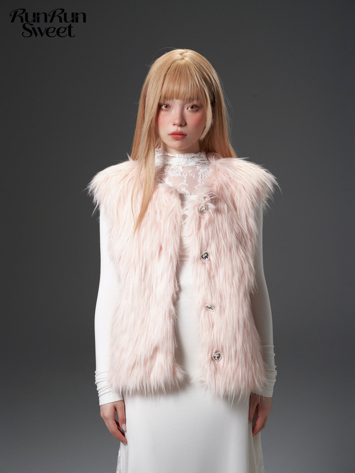 Gradient Dremmable Design Long Hair Fur Veste