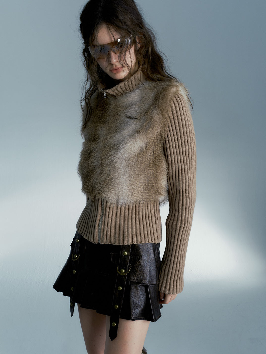 Knitted Switching Eco-Friendly Fur Jacket