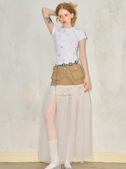 Mesh Lace Patchwork Work Skirt