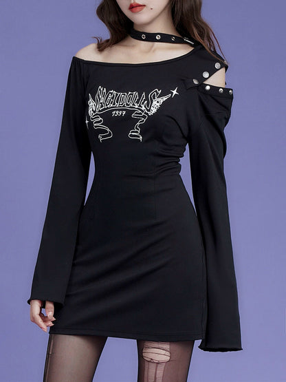 Hollow Neck Ring Irregular Design Dress