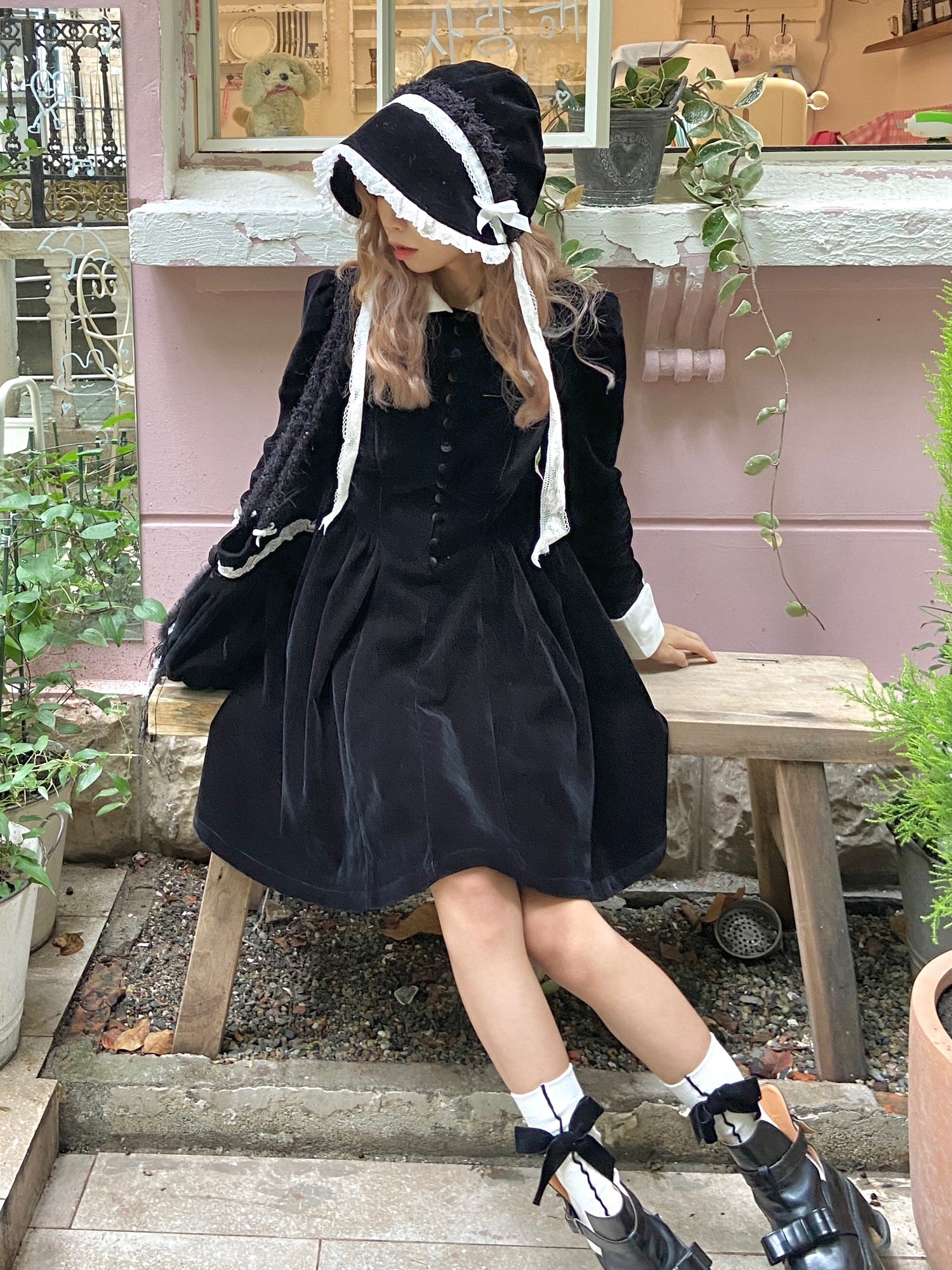 Velvet Puff Sleeves Doll Dress