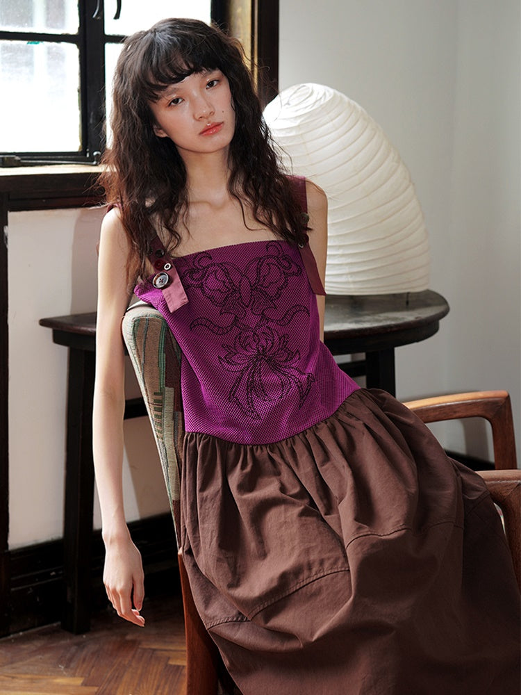 Chinese Embroidery Design Stitching Loose Sling Long Dress