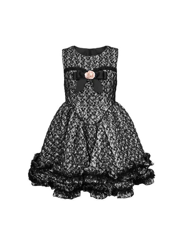 Lace Quilted Bow Flower Brooch Sundress &amp; Puff Sleeve Top