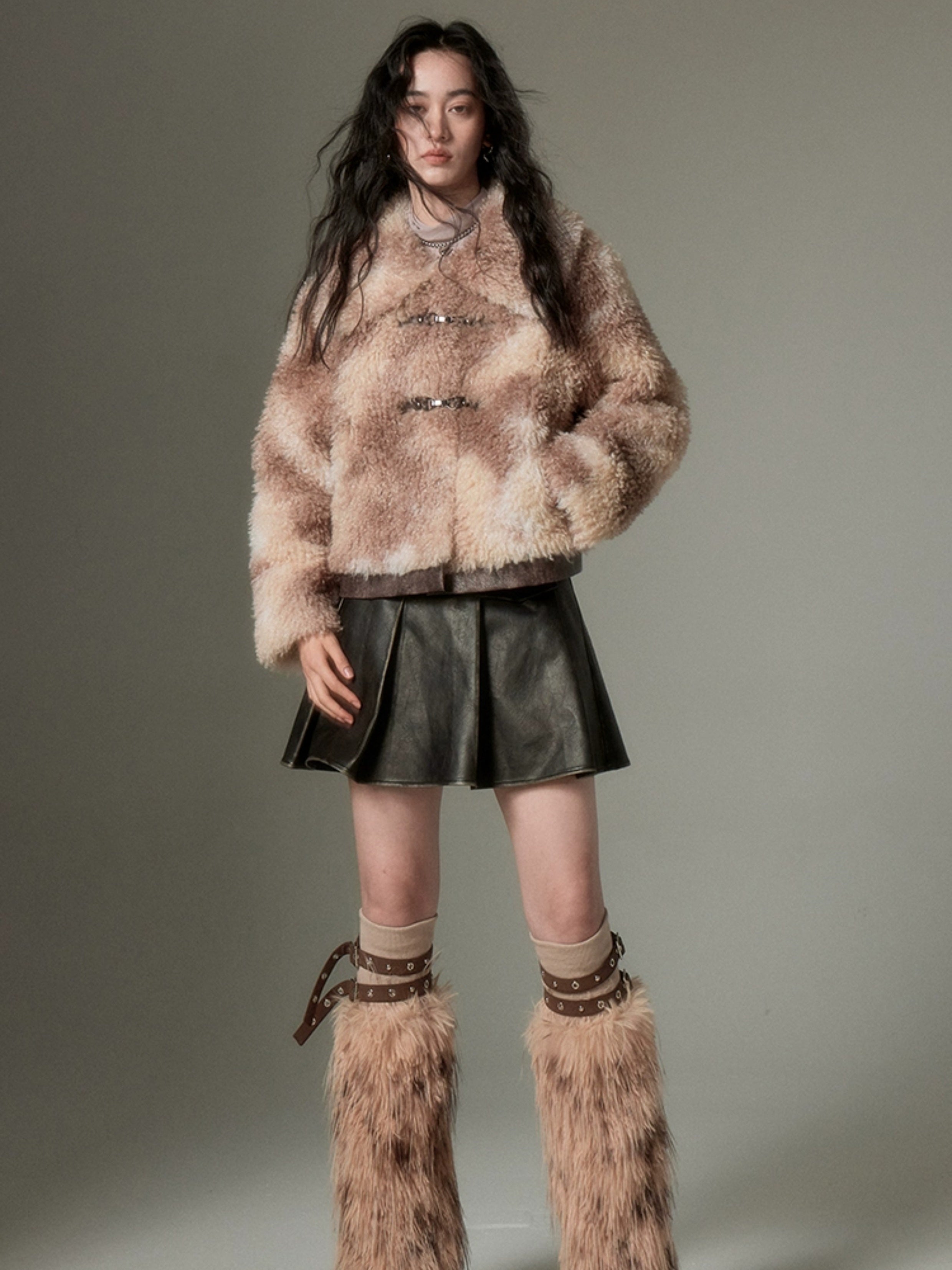 Marble Color Short Fur Jacket