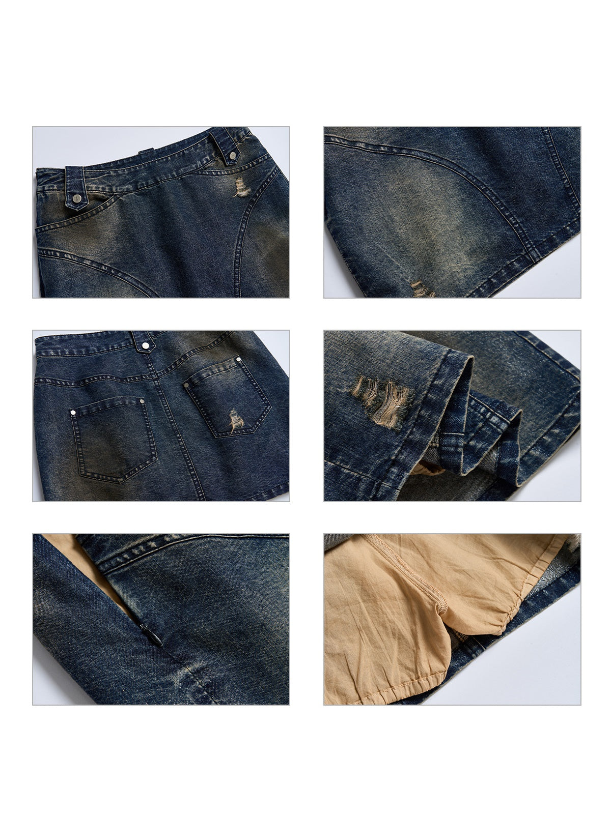 Holes Washed Denim Skirt