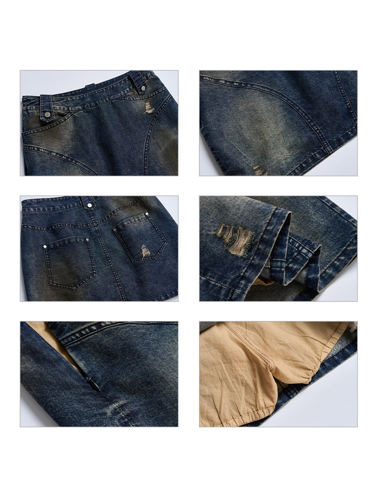 Holes Washed Denim Skirt