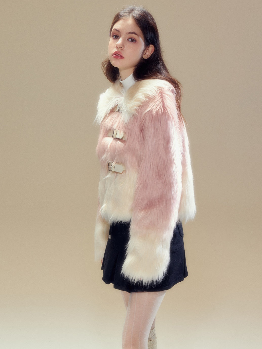 Gradient Long Hair Leather Buckle Friendly Fur Jacket