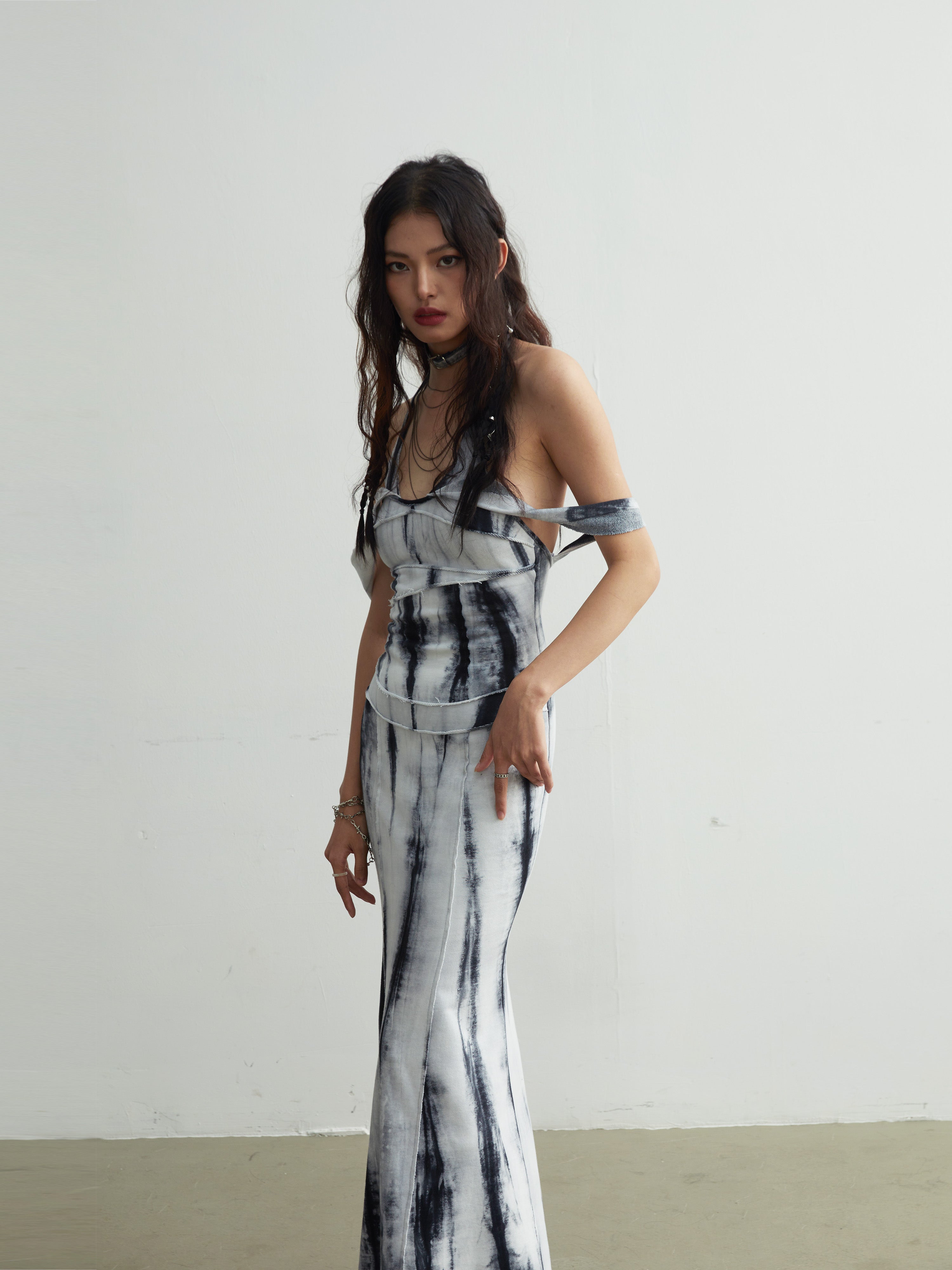 Tie-Dye Slim Strap Maxi Robe