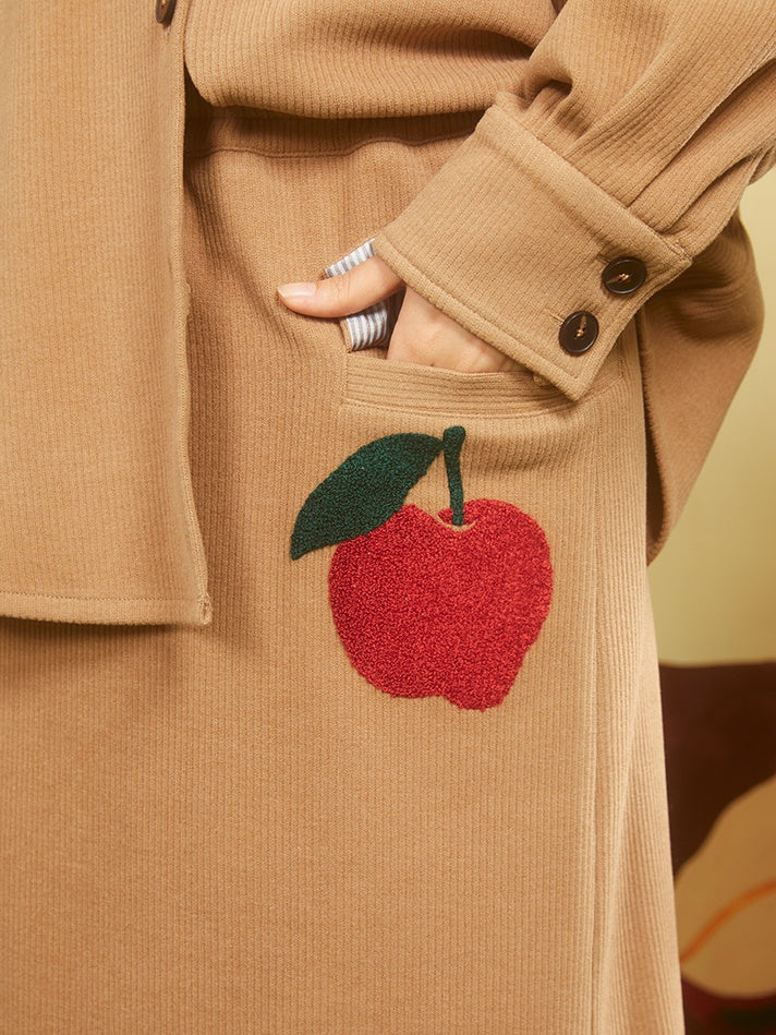 Apple Embroidered Long-sleeved Shirt &amp; Straight Skirt