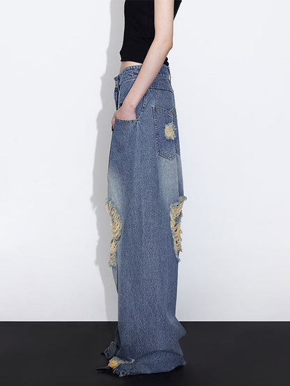 Pinched Pleats Wide-leg Denim Pants