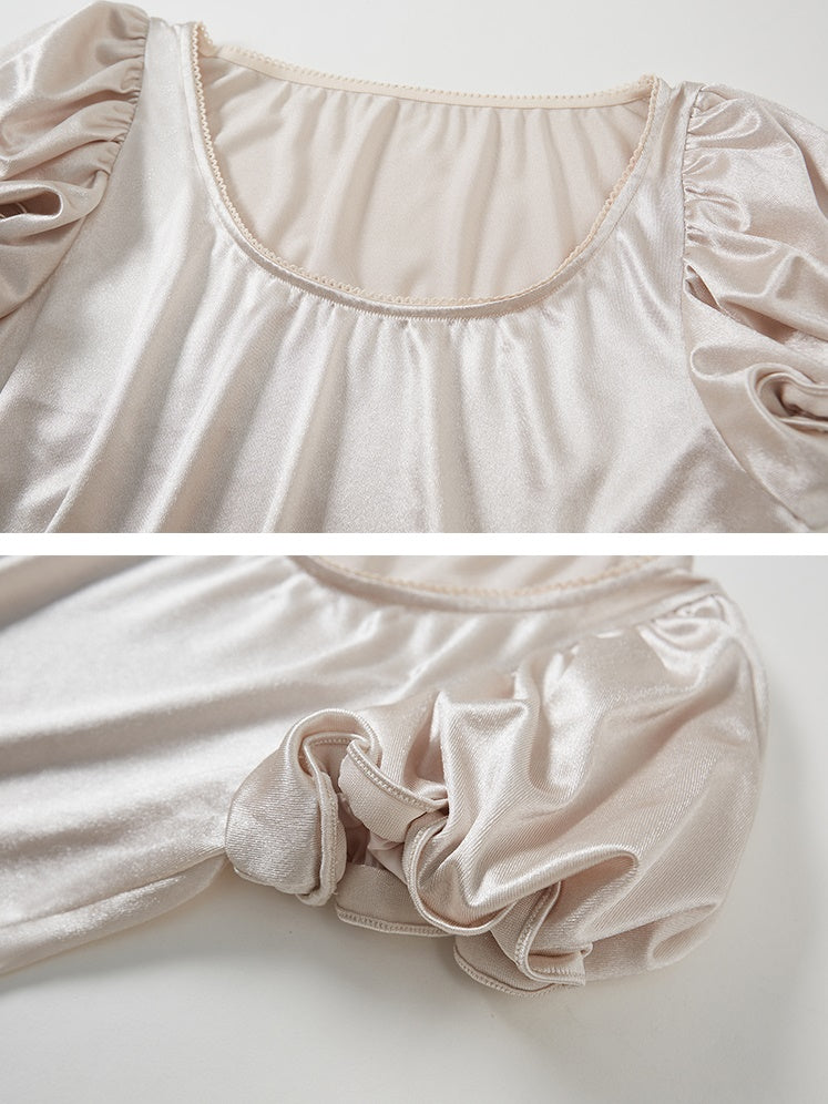 Wrinkled Bud Sleeve Short-sleeved Satin Top