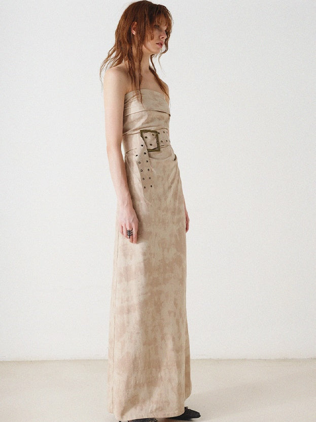 Bare Top Slim Long Dress With Belt