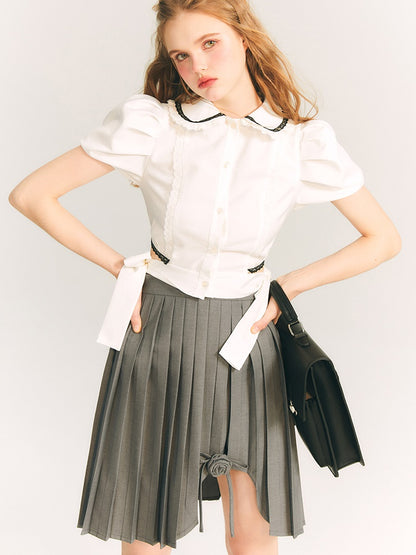 Cut Design Flower Pleated Skirt