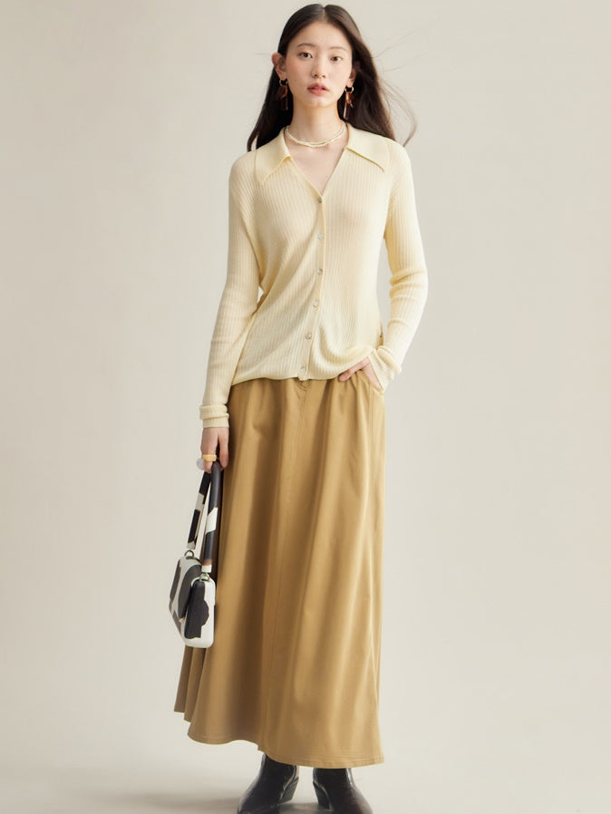 Mid-length Belt Decorated A-line Skirt