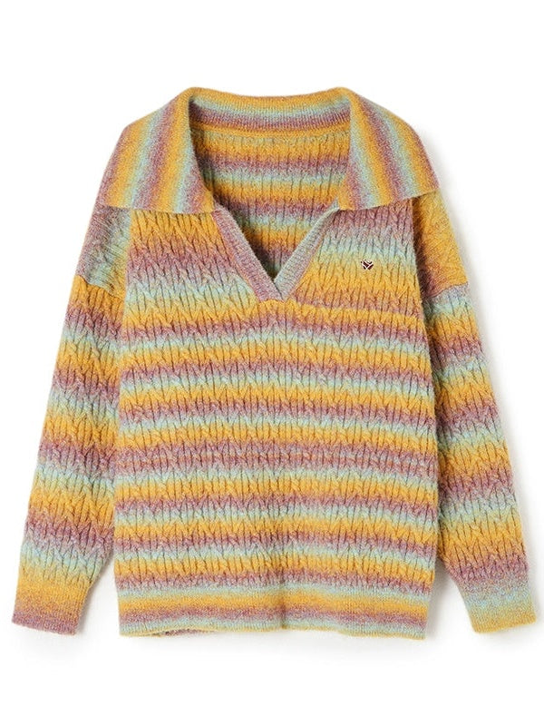 Gradient Rainbow Border Revers Pullover