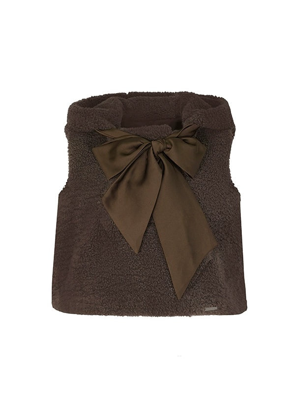 Boa Ribbon Warm Vest ＆ Pleated Skirt