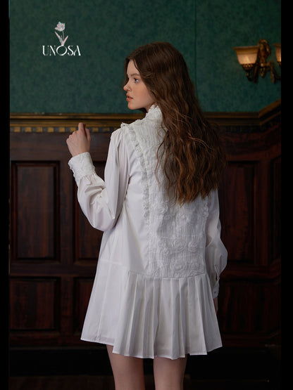 Flower Lace Stitching A-line Shirt Dress