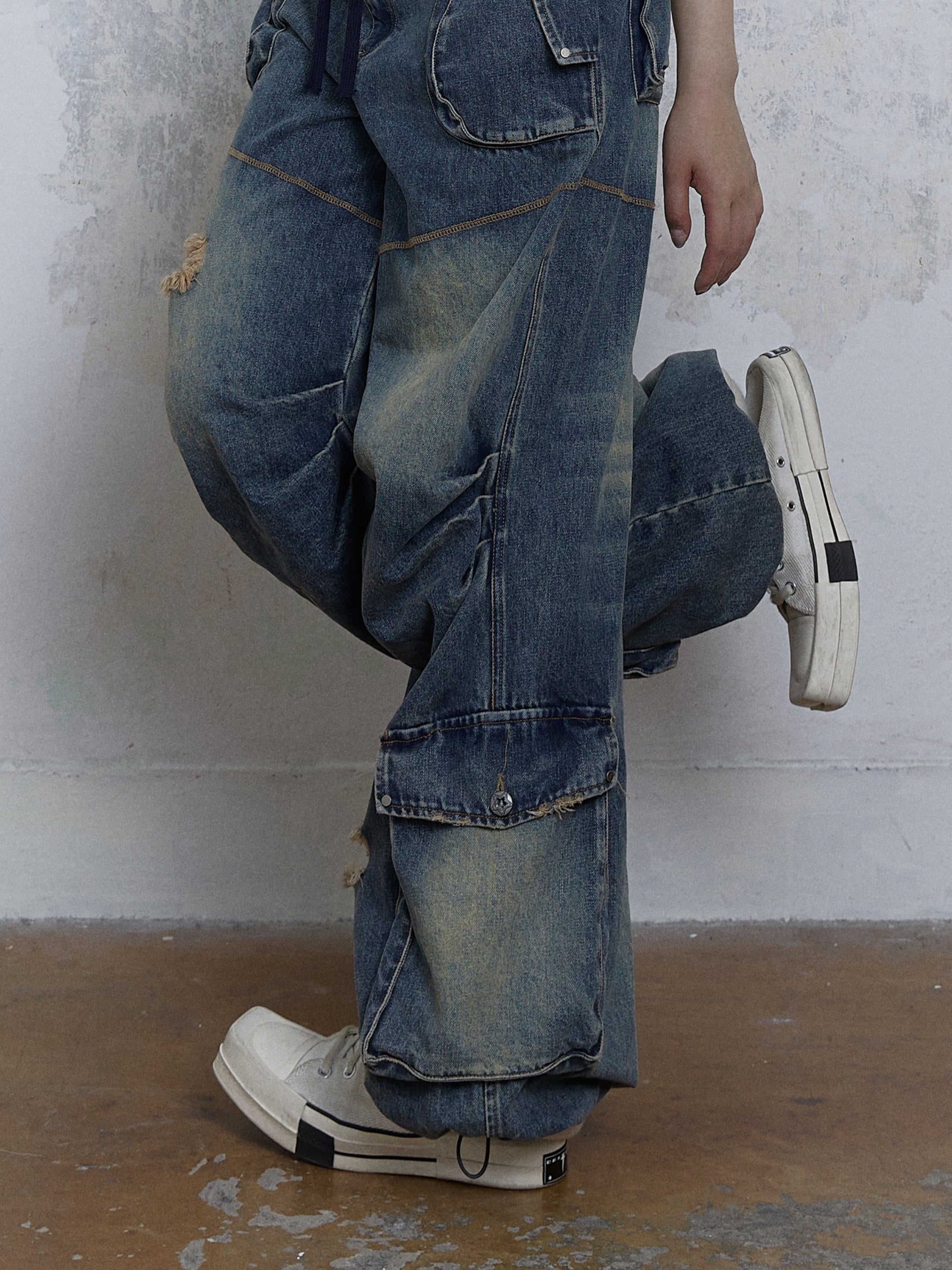 Washed Old Loose Wide-leg Denim Pants