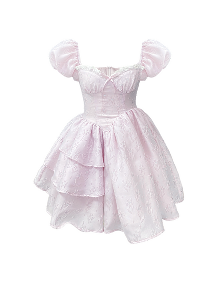 Jacquard Lace Bud Sleeve unregelmäßige Hem -Prinzessin Kleid