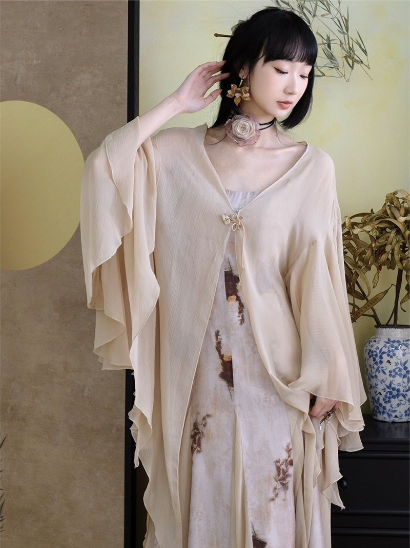 Chinese Chiffon Butterfly Sleeve Long Cardigan