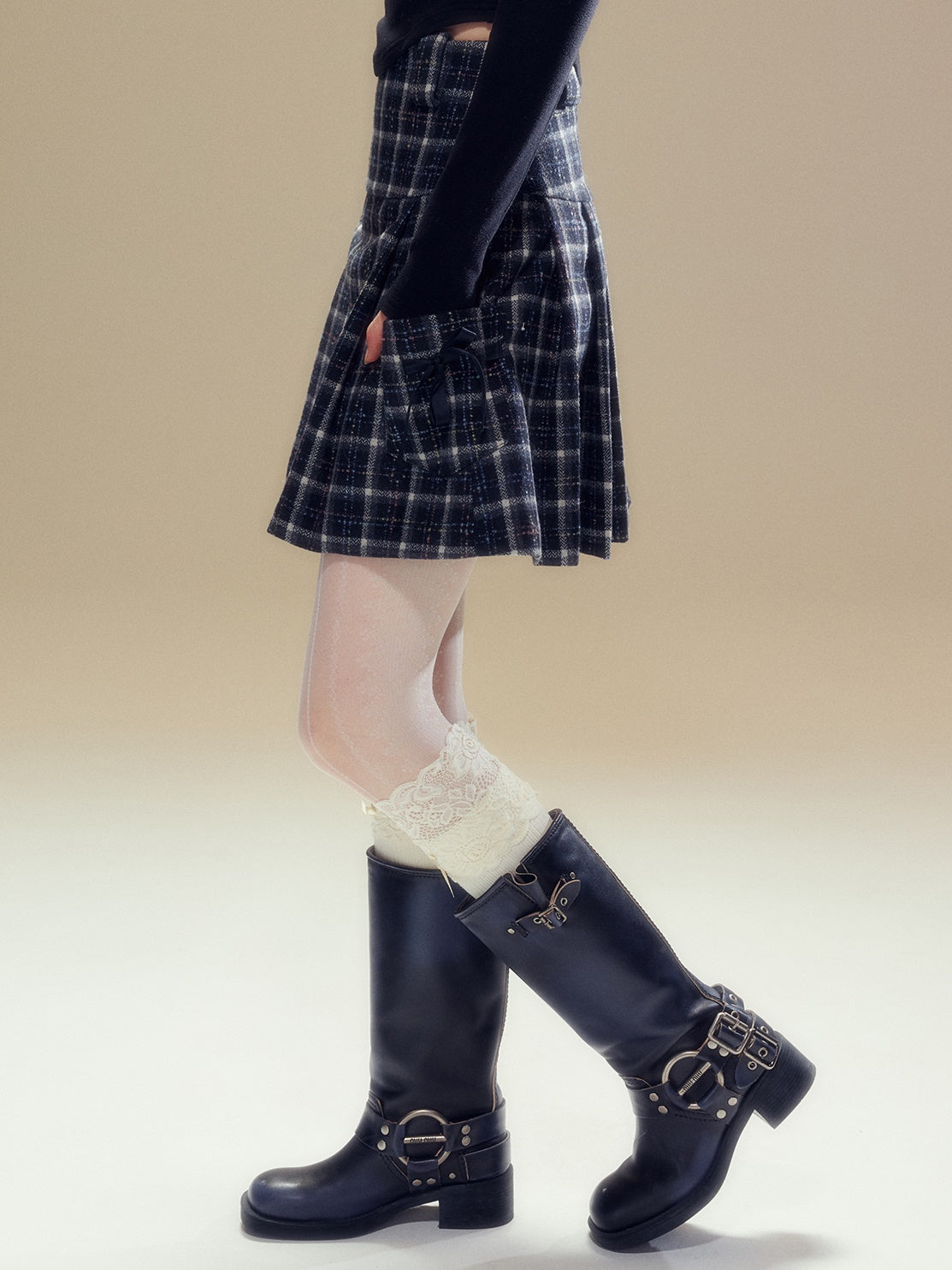 College Style Plaid A-line Bow Skirt