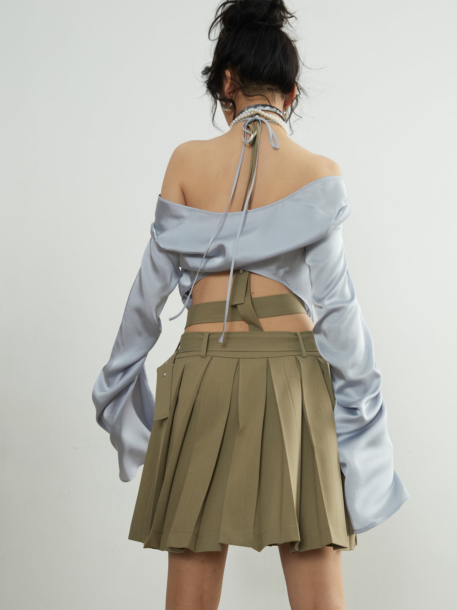 Hollow Belt Decoration PLEATED SUSPENDER SKIRT