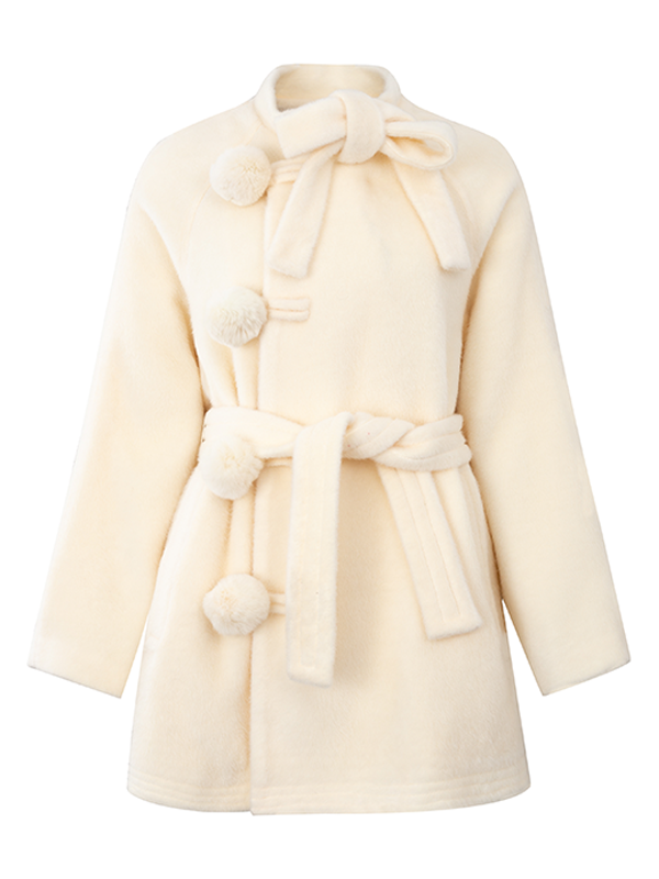 Retro Bow Ball Button Cape Coat