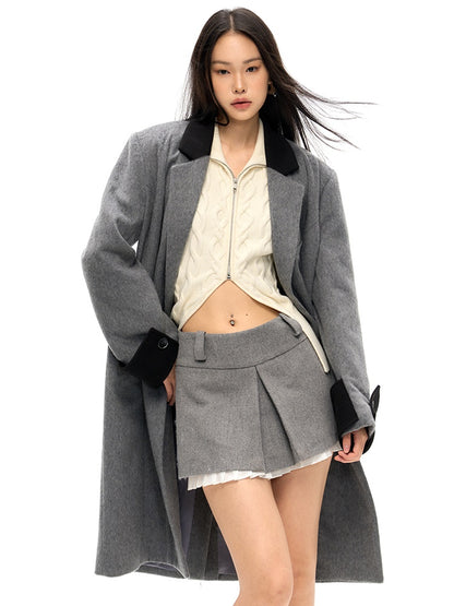 Retro Spliced Long Chester Coat