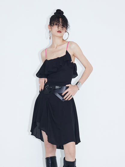 Asymmetric Ruffled Suspender Dress