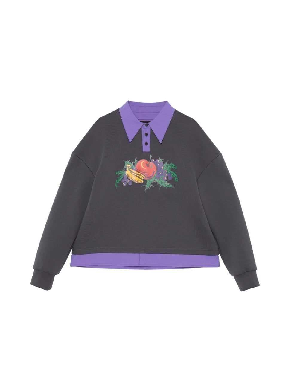 Fruit Combination Print Fake Two-piece Polo Collar Sweat