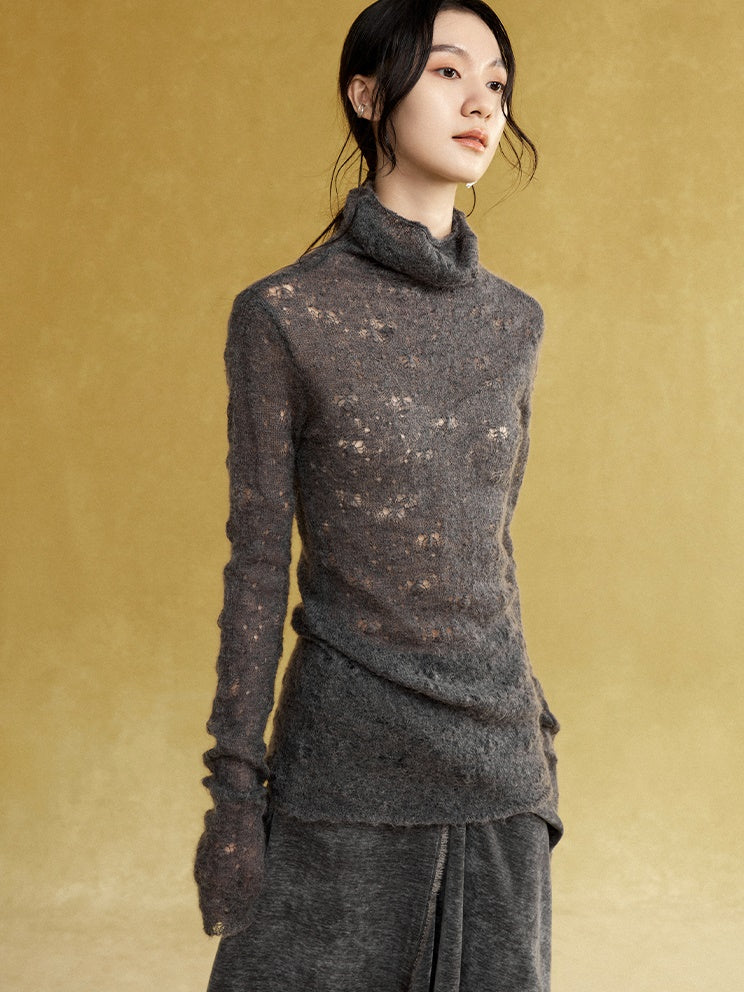 High Collar Lace Jacquard Stitch Sweater