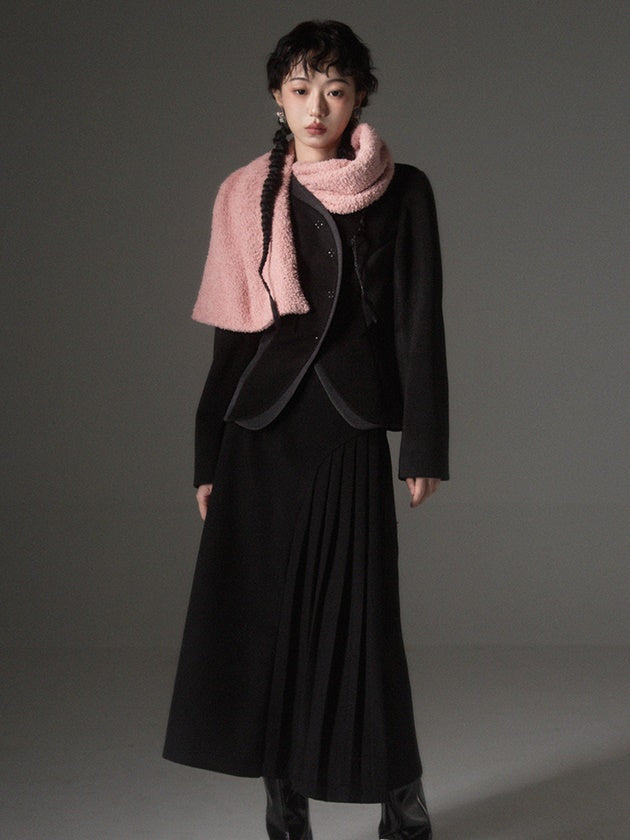 Detachable Velvet Scarf Splicing Short Coat