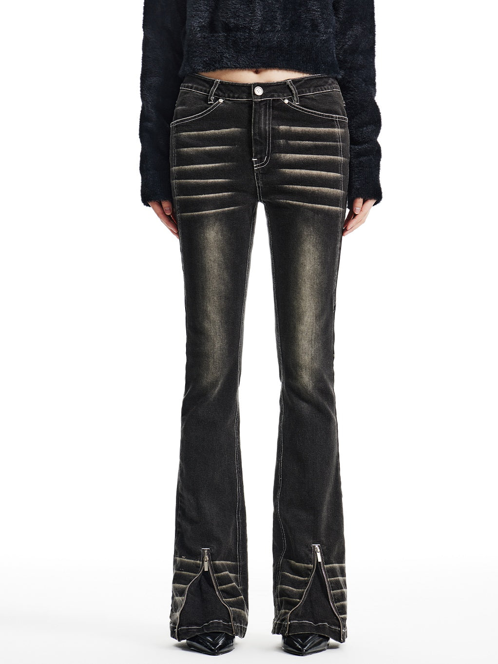 Washed Zipper Design Micro-slim Jeans